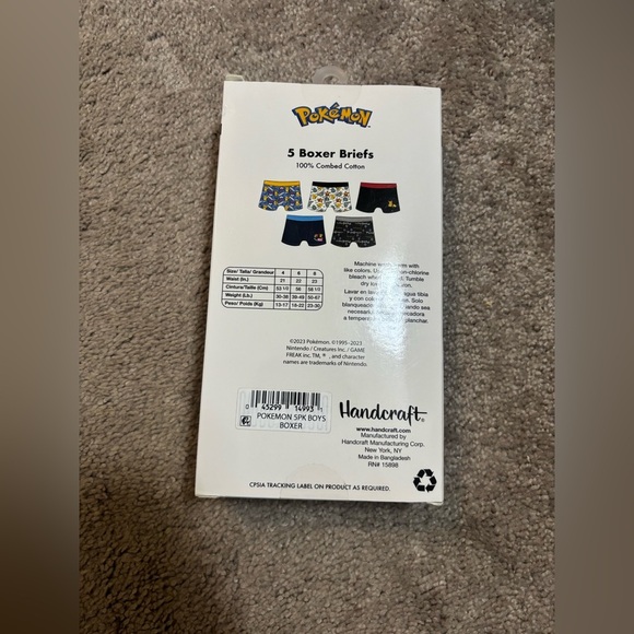 Handcraft Pokemon 5 pack boys 100% cotton Pikachu Boxer Briefs size 4 - - Picture 2 of 3